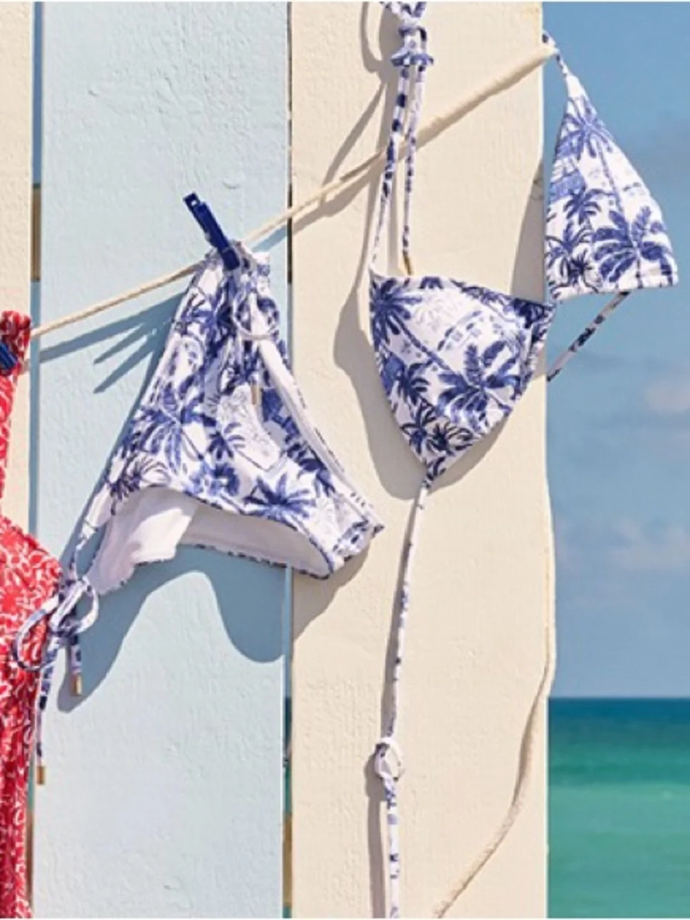 Vineyard Vines White and Blue Palm-Print Triangle Bikini set